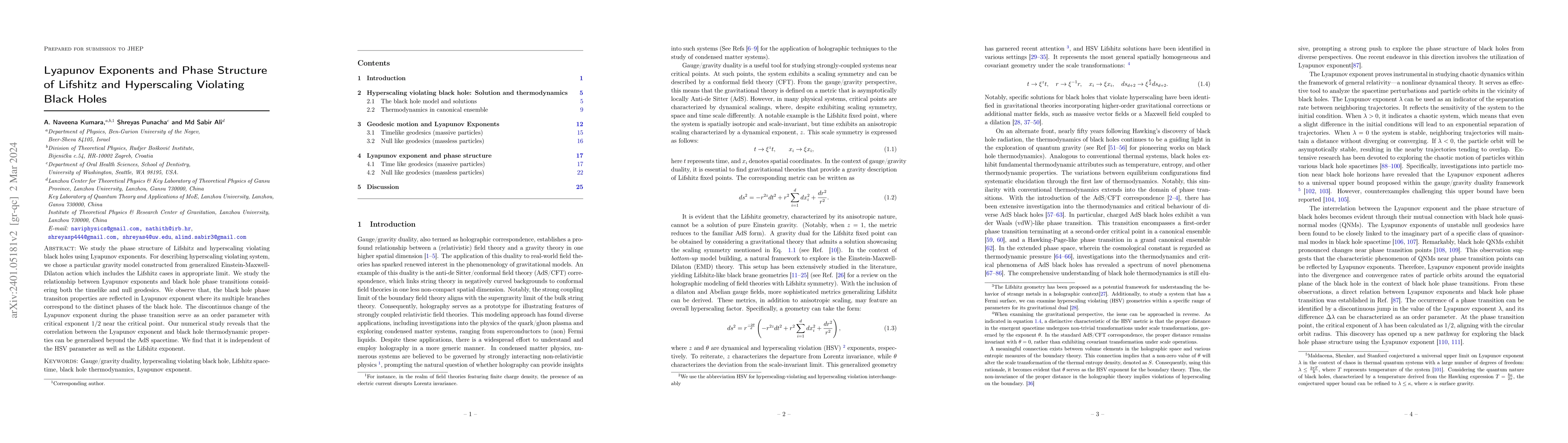 Thumbnail for Lyapunov Exponents and Phase Structure of Lifshitz and Hyperscaling
  Violating Black Holes