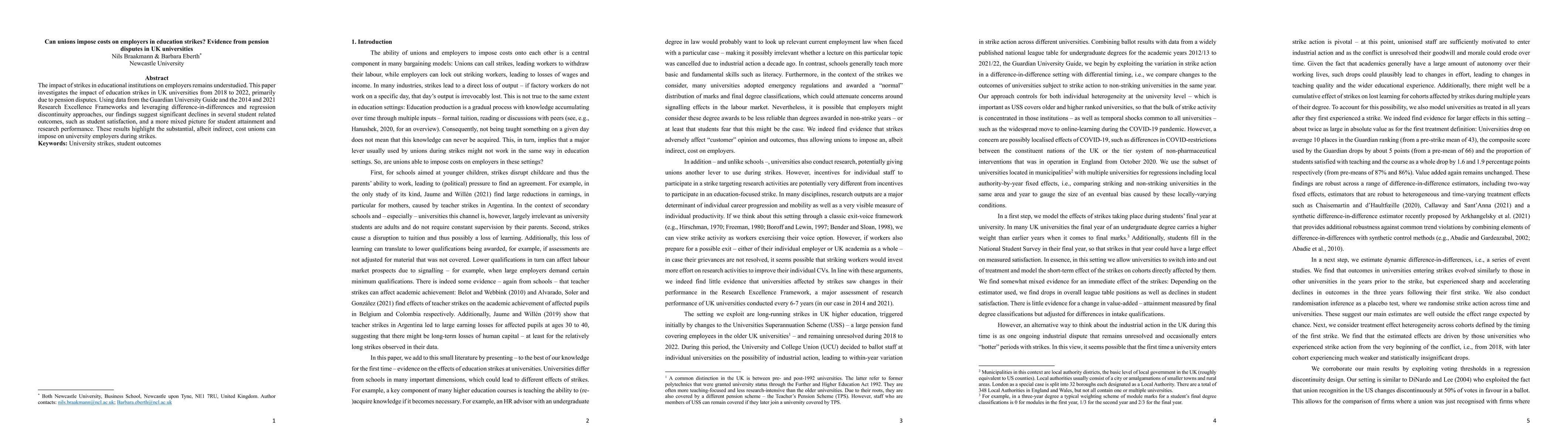 Thumbnail for Can unions impose costs on employers in education strikes? Evidence from
  pension disputes in UK universities