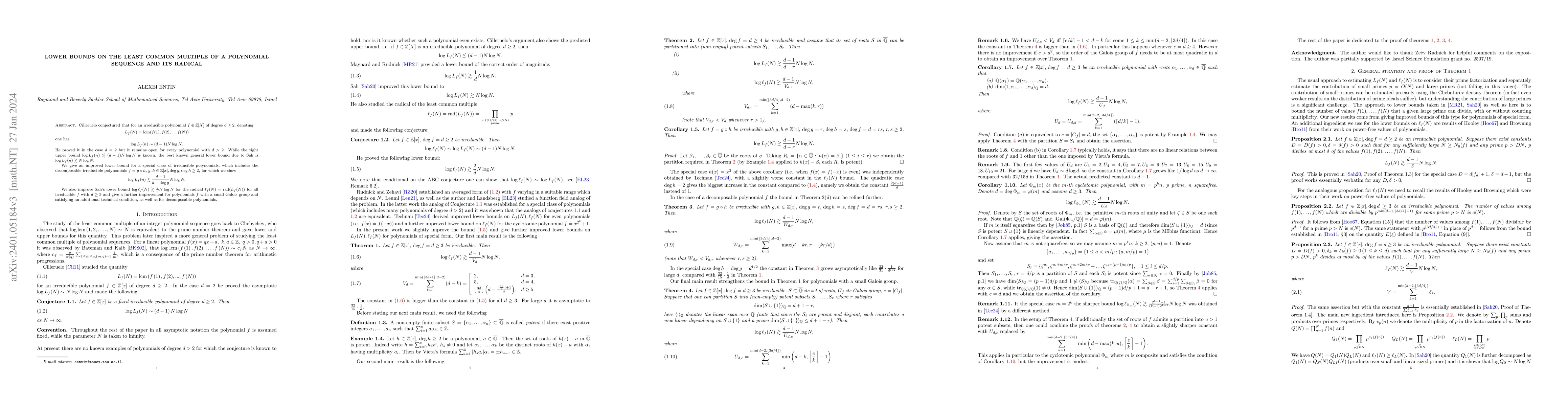 Thumbnail for Lower Bounds on the Least Common Multiple of a Polynomial Sequence and
  its Radical