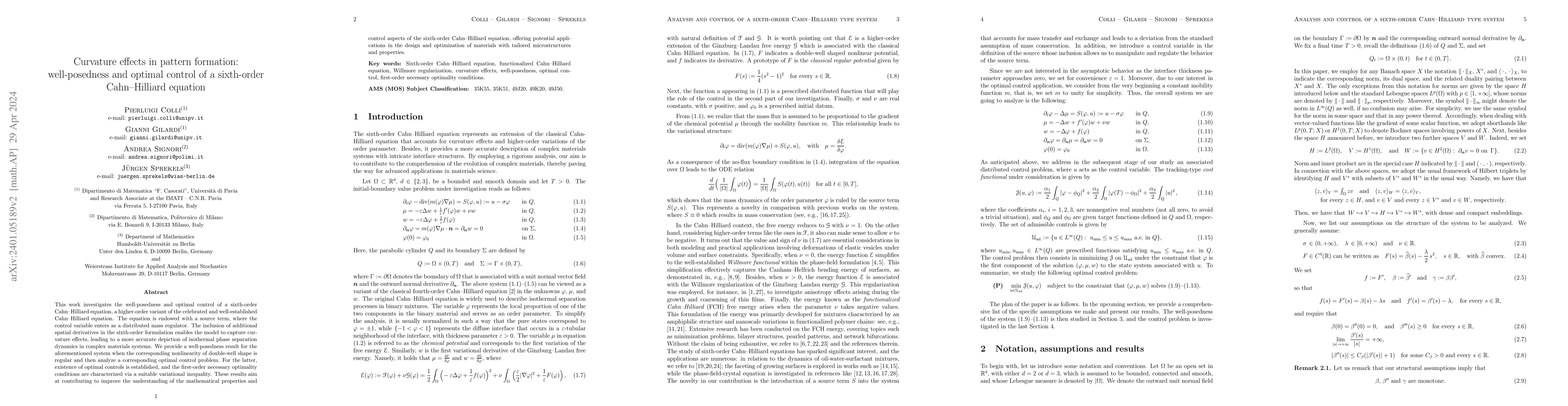 Thumbnail for Curvature effects in pattern formation: well-posedness and optimal
  control of a sixth-order Cahn-Hilliard equation