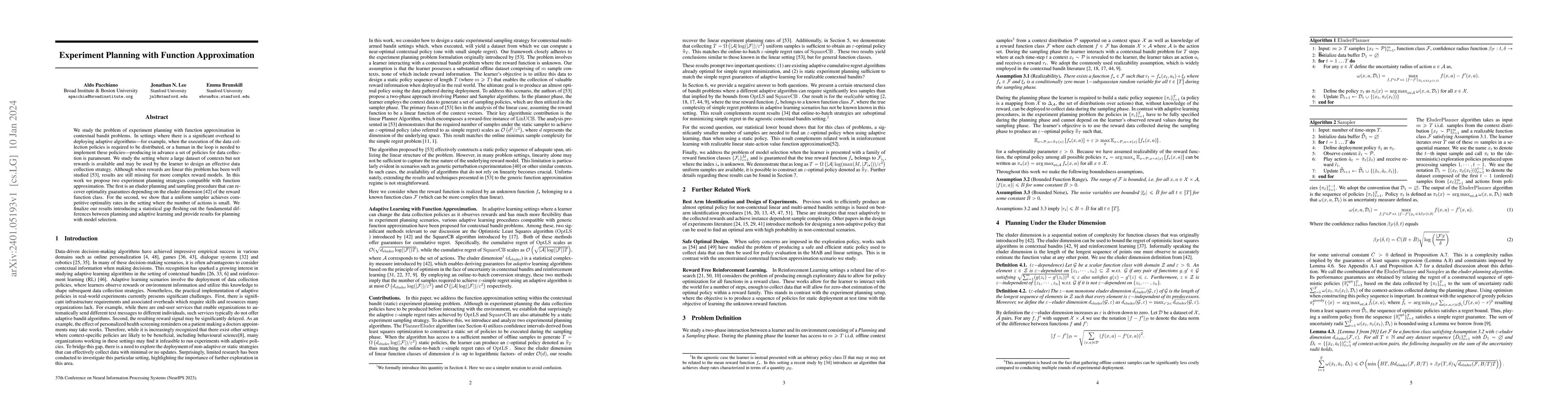Thumbnail for Experiment Planning with Function Approximation