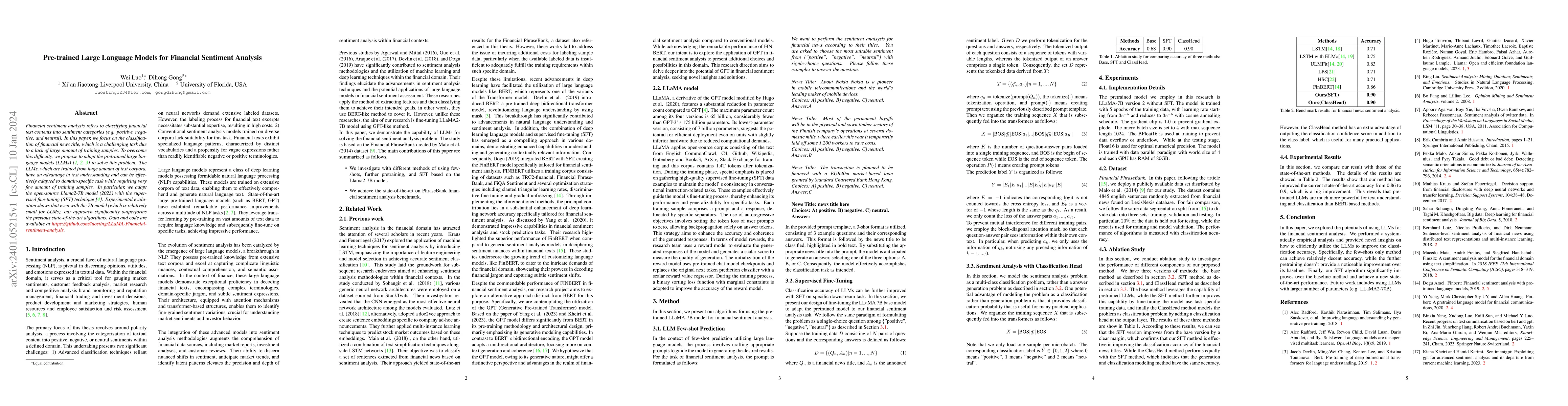 Thumbnail for Pre-trained Large Language Models for Financial Sentiment Analysis