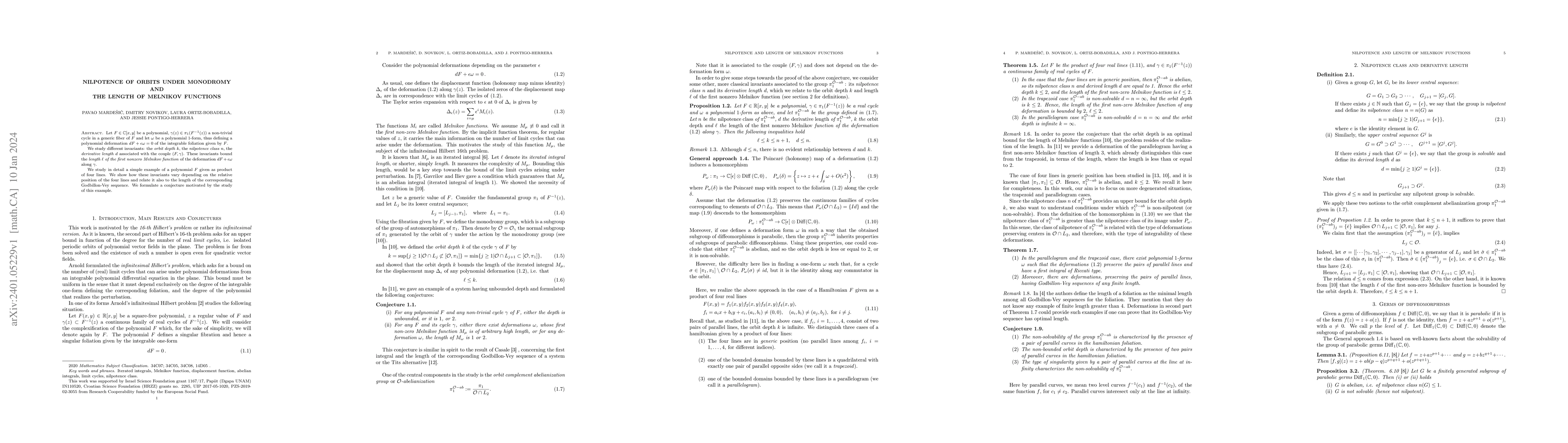 Thumbnail for Nilpotence of Orbits under Monodromy and the Length of Melnikov
  Functions