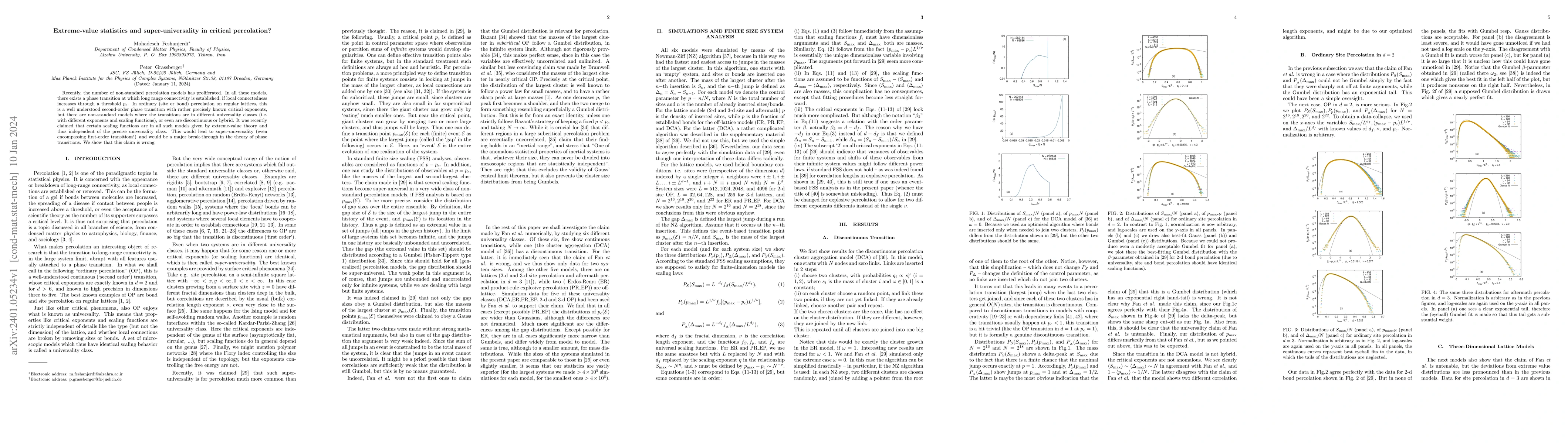 Thumbnail for Extreme-value statistics and super-universality in critical percolation?