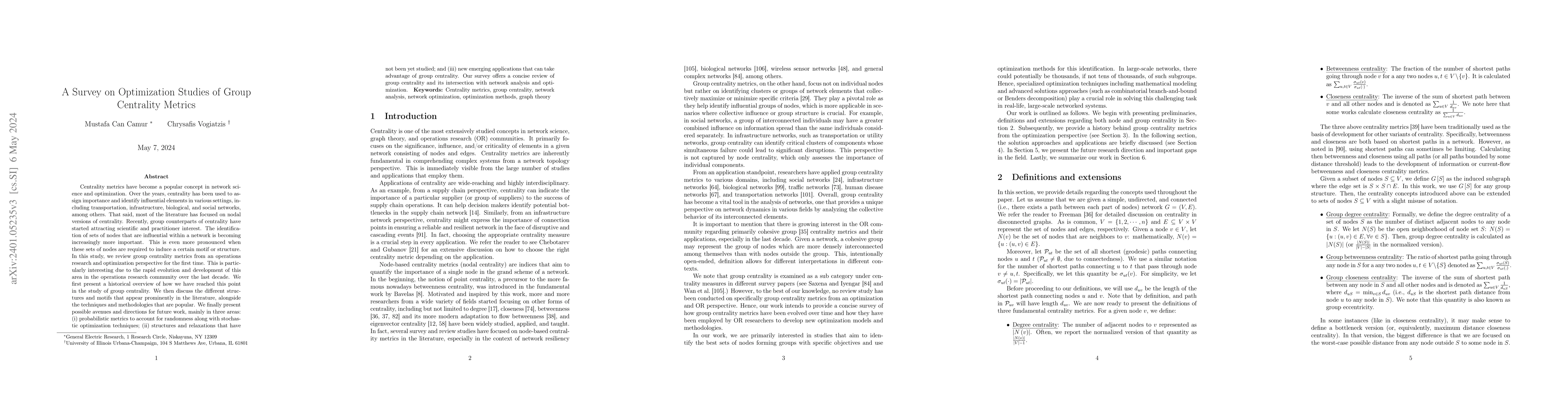 Thumbnail for A Survey on Optimization Studies of Group Centrality Metrics