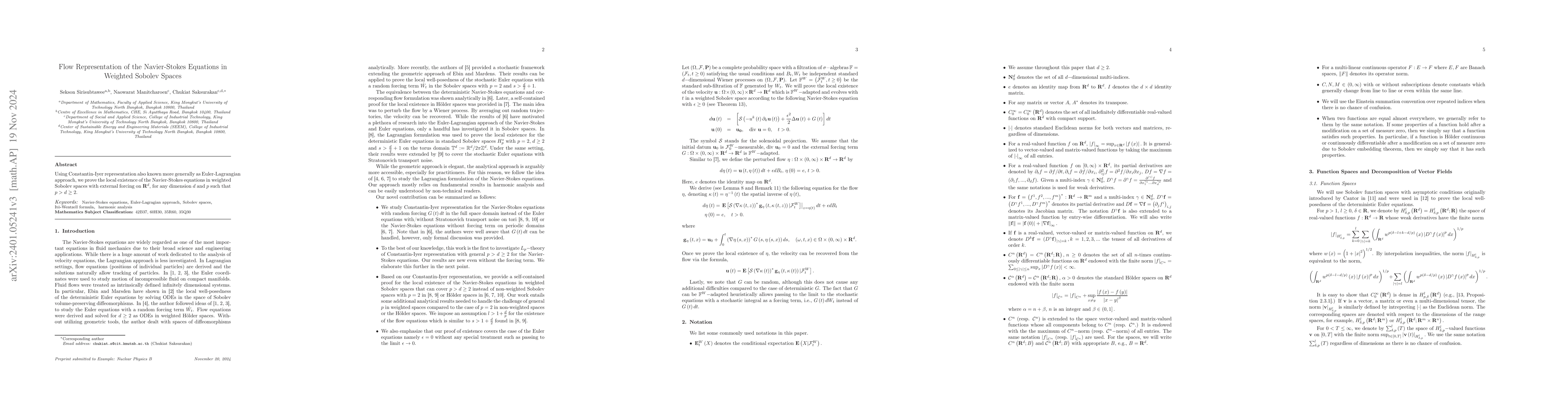 Thumbnail for Flow Representation of the Navier-Stokes Equations in Weighted Sobolev
  Spaces