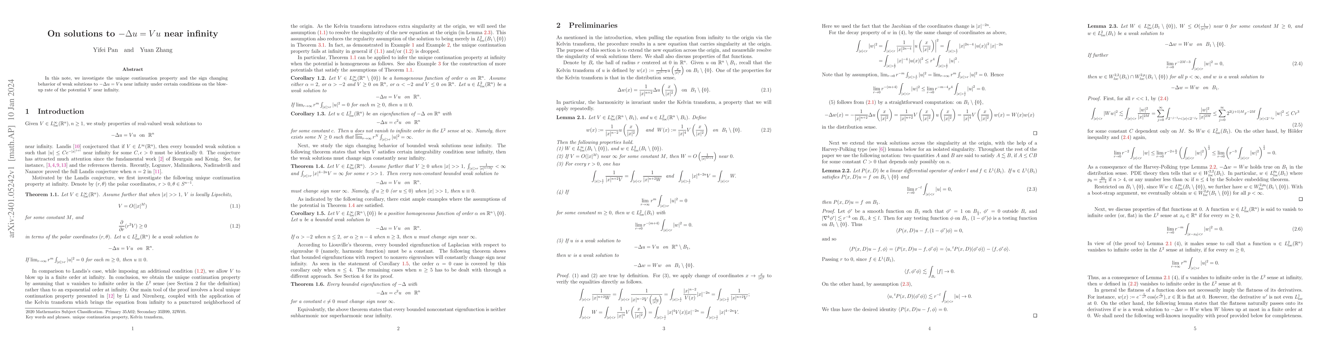 Thumbnail for On solutions to $-\Delta u = V u$ near infinity
