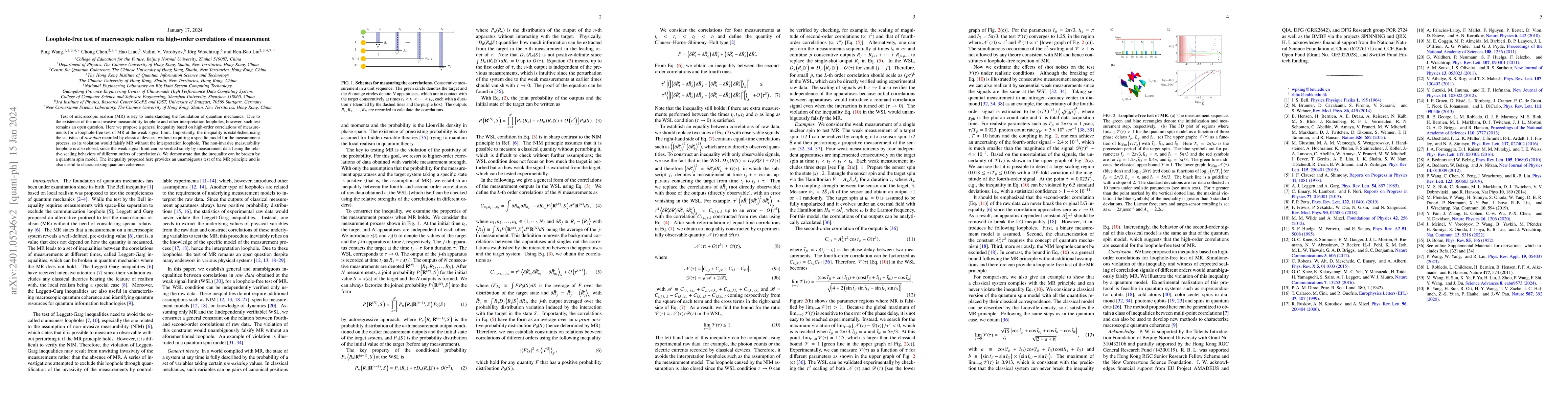 Thumbnail for Loophole-free test of macroscopic realism via high-order correlations of
  measurement
