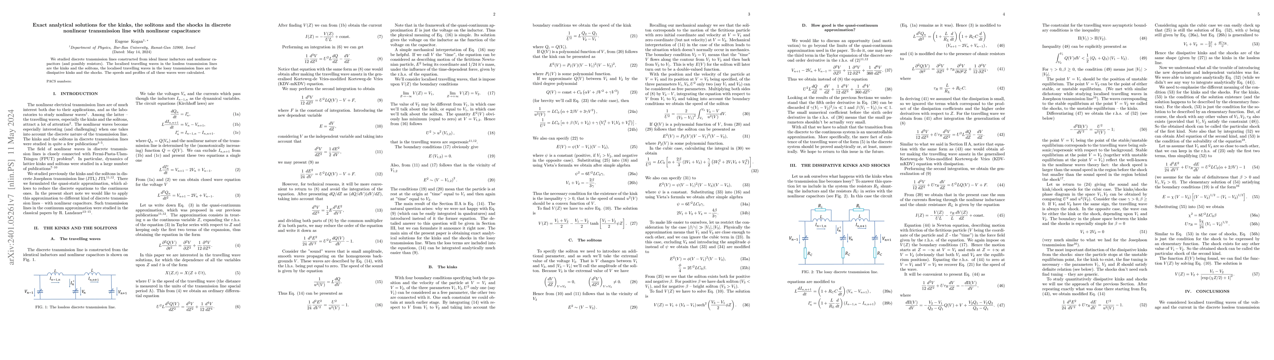 Thumbnail for Exact analytical solutions for the kinks, the solitons and the shocks in
  discrete nonlinear transmission line with nonlinear capacitance