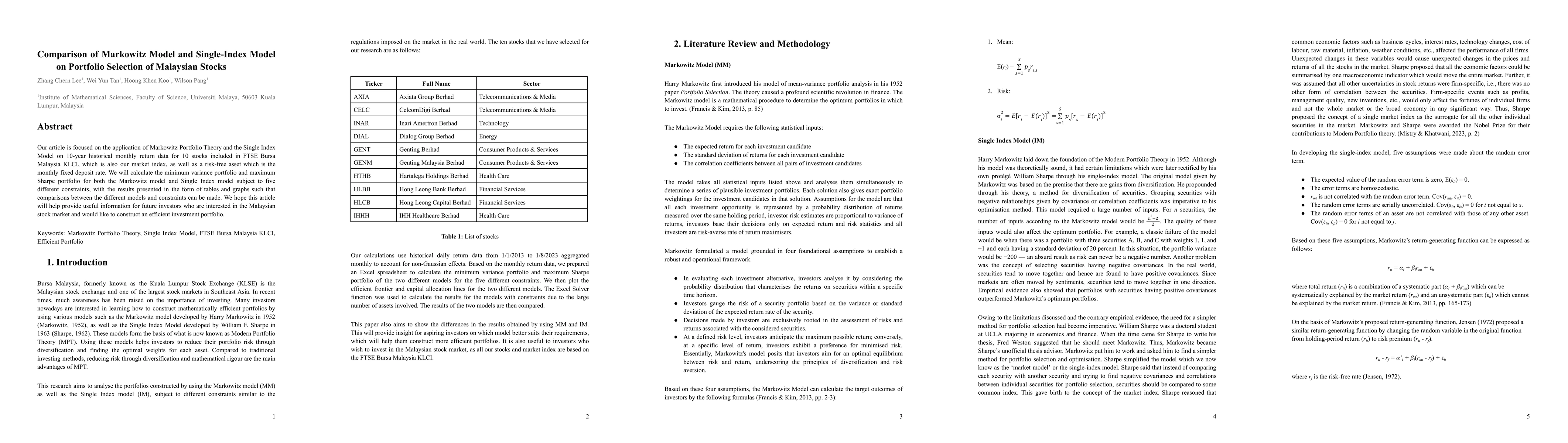Thumbnail for Comparison of Markowitz Model and Single-Index Model on Portfolio
  Selection of Malaysian Stocks