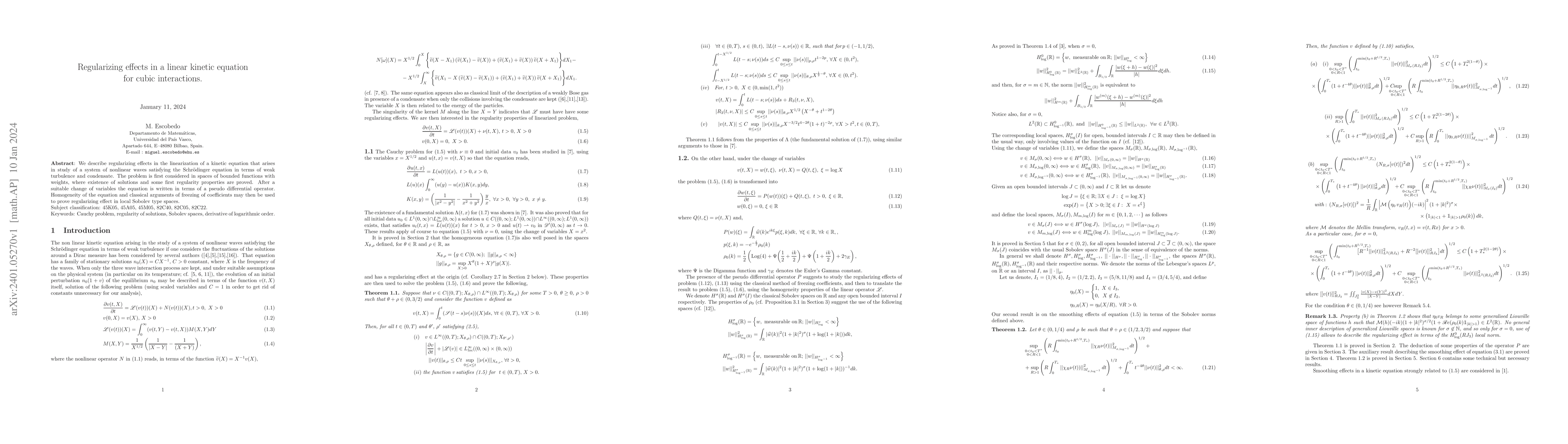 Thumbnail for Regularizing effects in a linear kinetic equation for cubic interactions