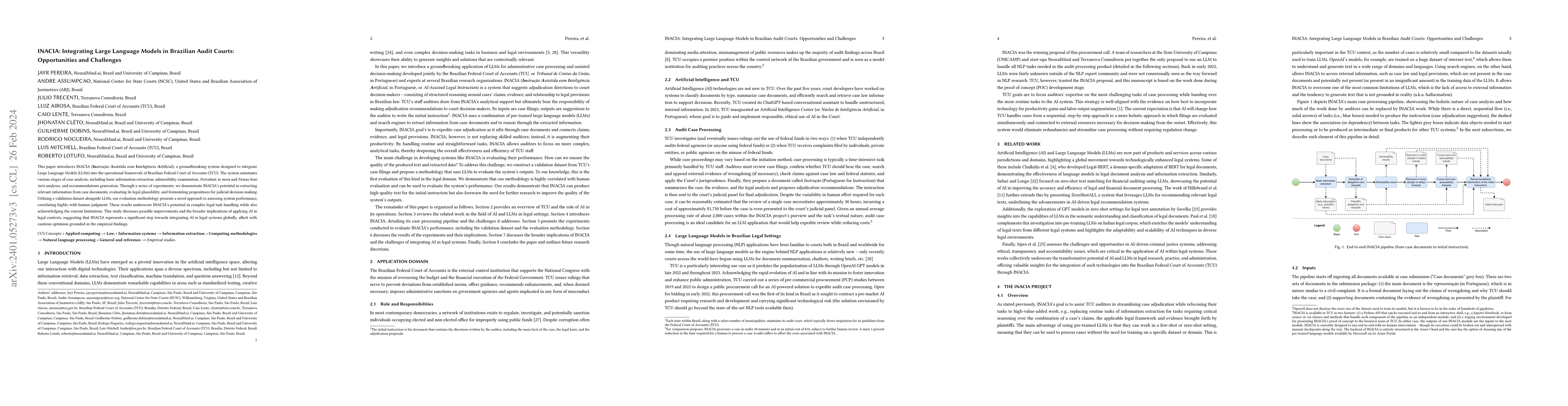 Thumbnail for INACIA: Integrating Large Language Models in Brazilian Audit Courts:
  Opportunities and Challenges