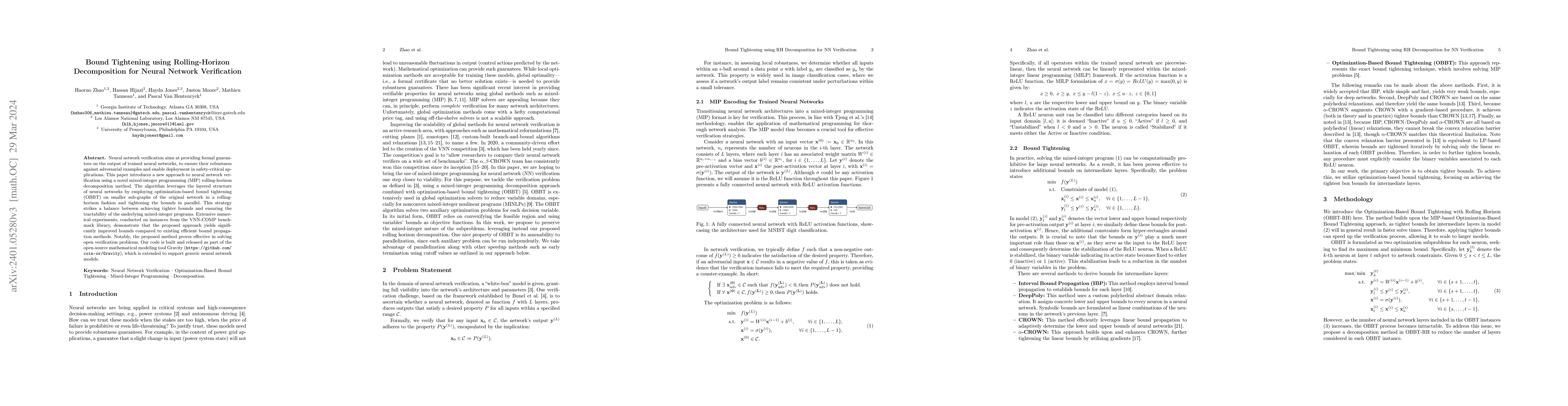 Thumbnail for Bound Tightening using Rolling-Horizon Decomposition for Neural Network
  Verification