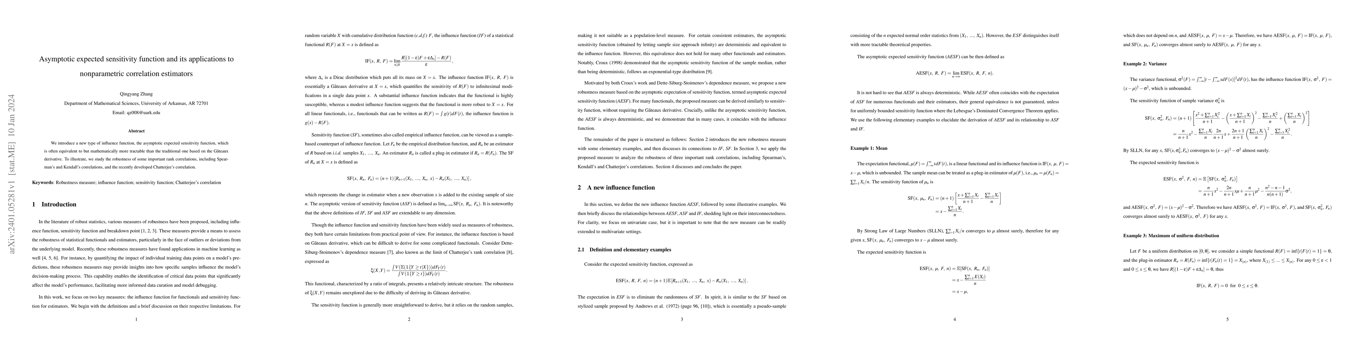 Thumbnail for Asymptotic expected sensitivity function and its applications to
  nonparametric correlation estimators