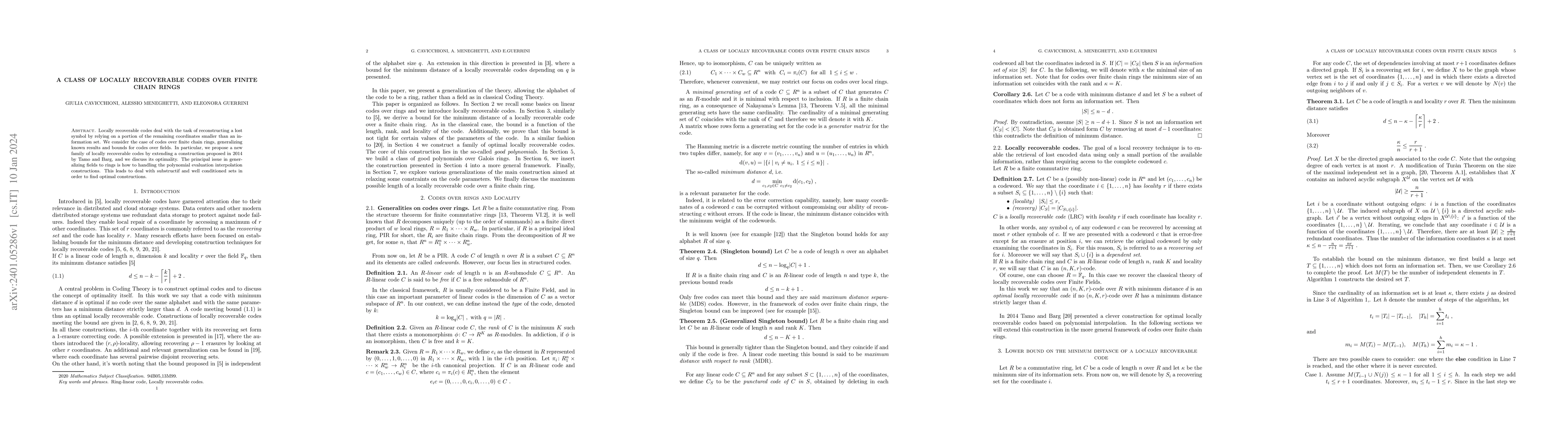 Thumbnail for A class of locally recoverable codes over finite chain rings