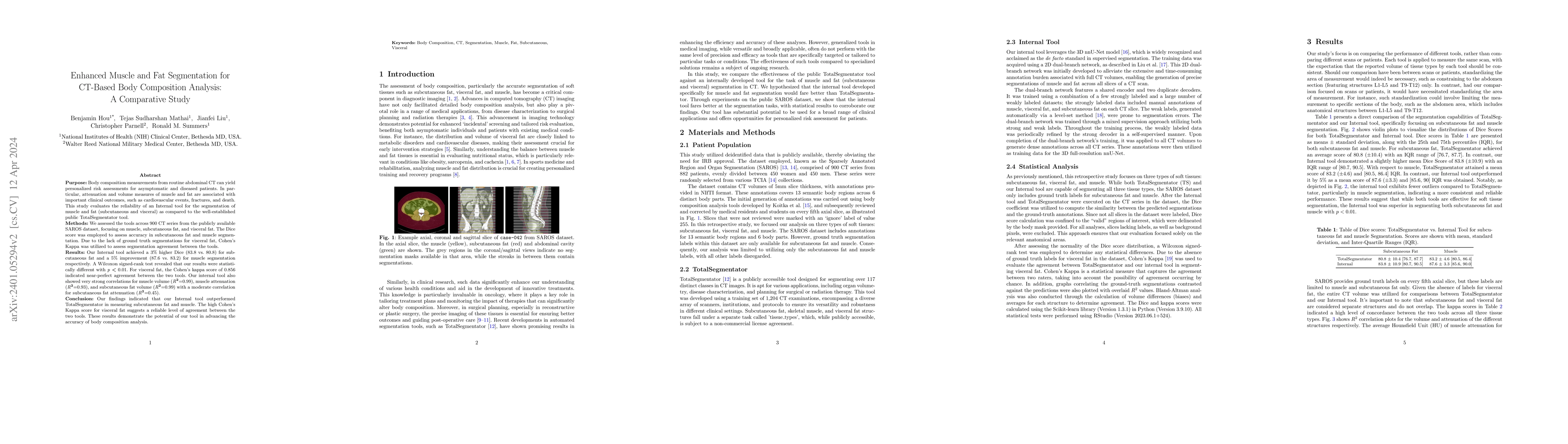 Thumbnail for Enhanced Muscle and Fat Segmentation for CT-Based Body Composition
  Analysis: A Comparative Study