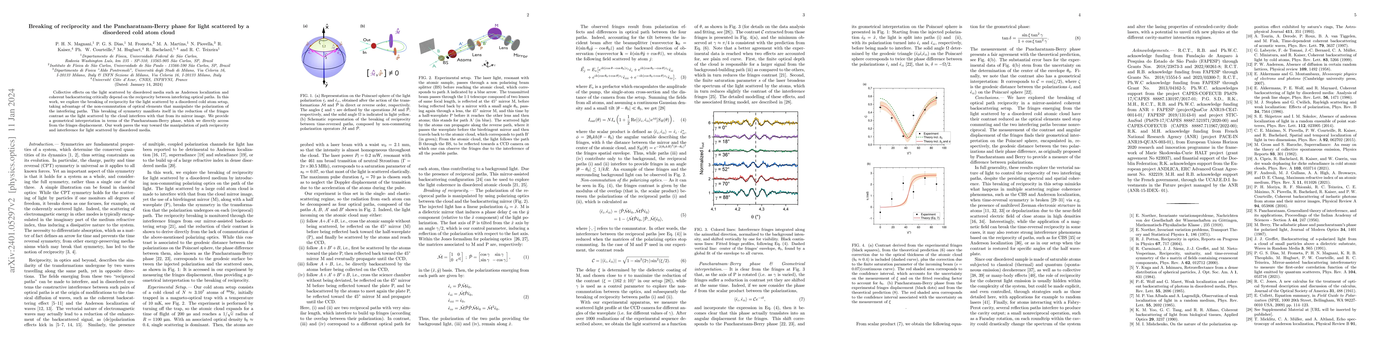 Thumbnail for Breaking of reciprocity and the Pancharatnam-Berry phase for light
  scattered by a disordered cold atom cloud