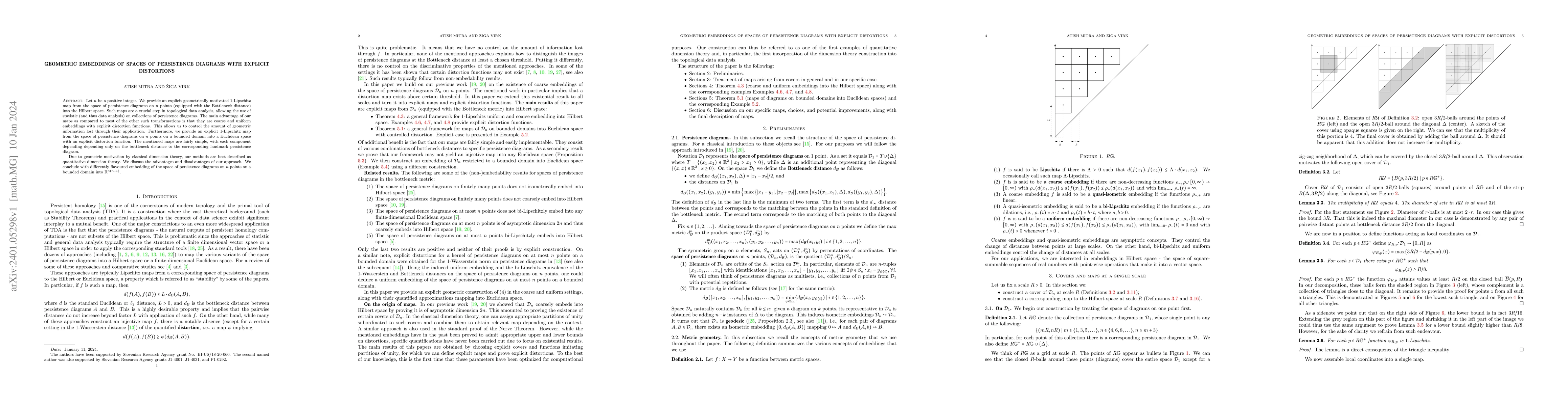 Thumbnail for Geometric embeddings of spaces of persistence diagrams with explicit
  distortions