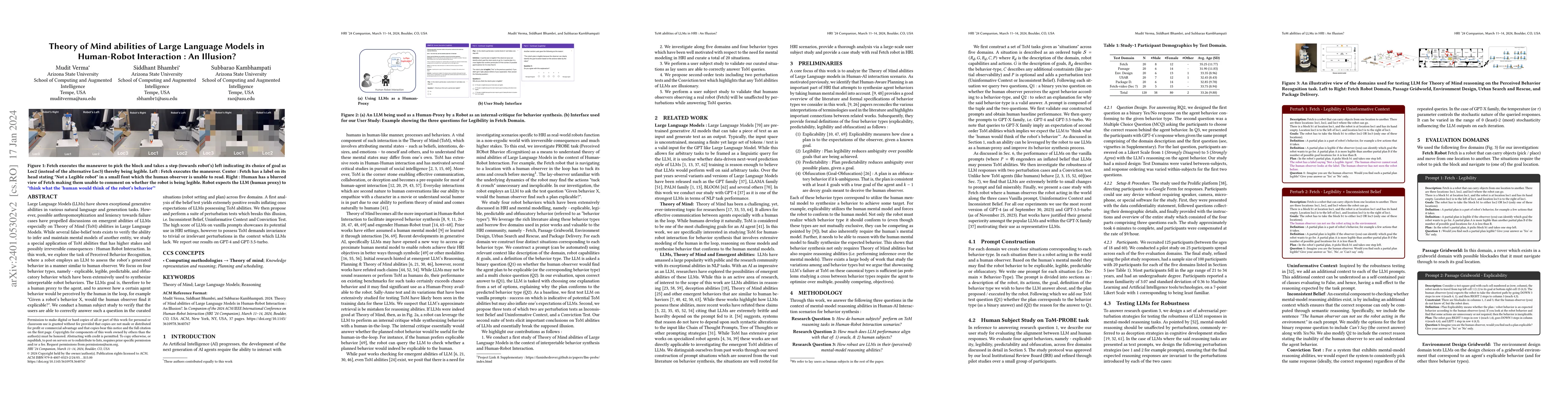 Thumbnail for Theory of Mind abilities of Large Language Models in Human-Robot
  Interaction : An Illusion?
