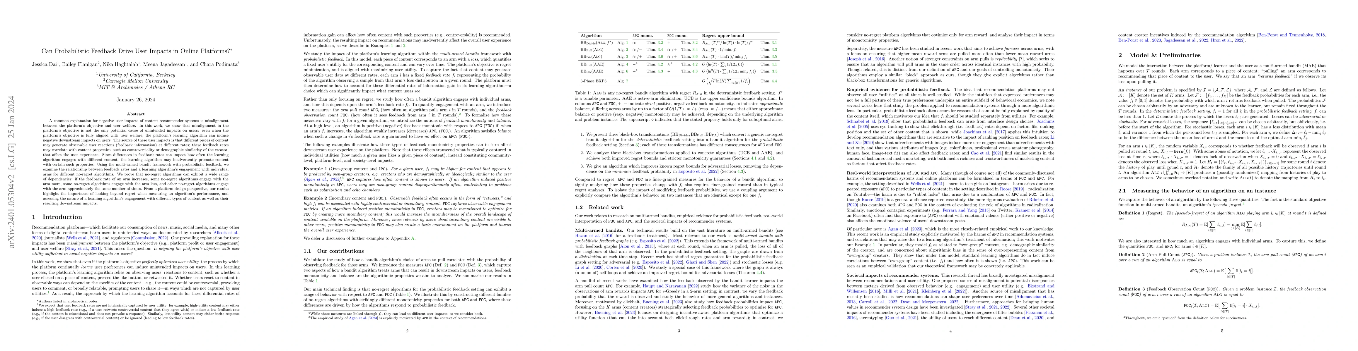 Thumbnail for Can Probabilistic Feedback Drive User Impacts in Online Platforms?