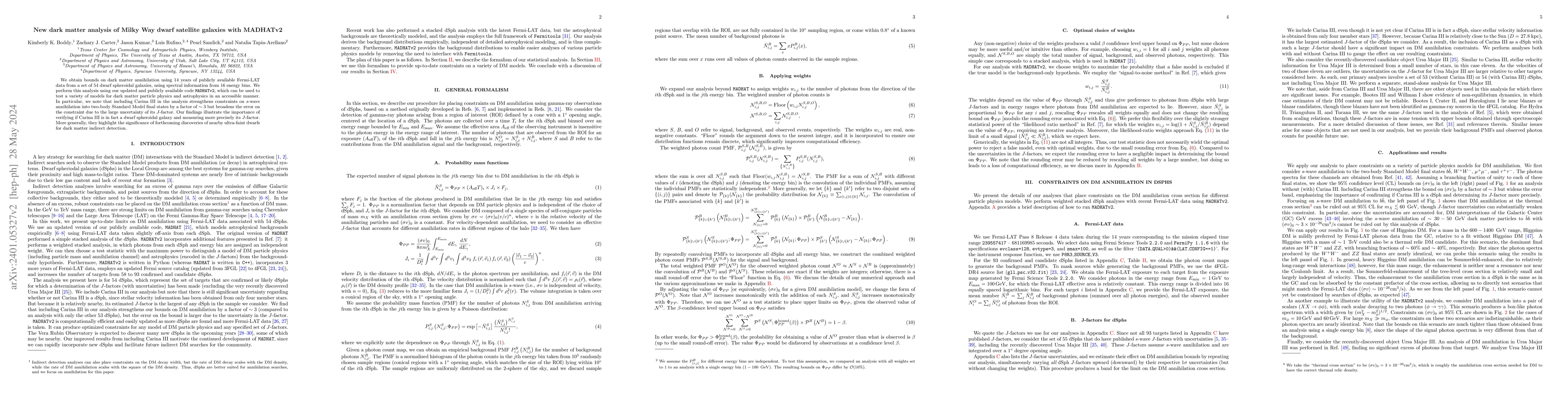 Thumbnail for New dark matter analysis of Milky Way dwarf satellite galaxies with
  MADHATv2