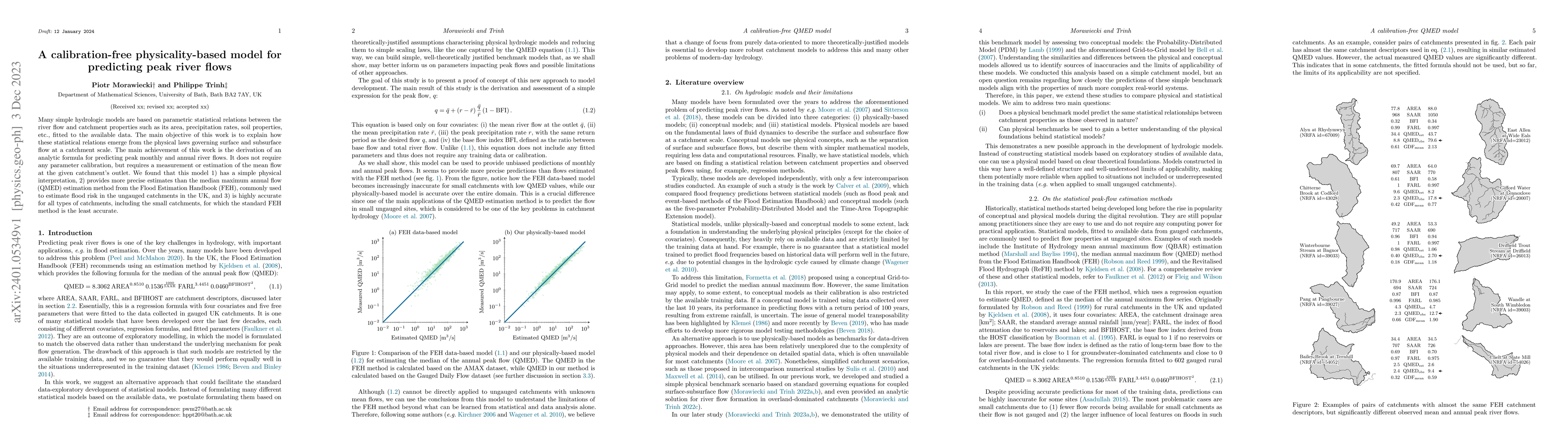 Thumbnail for A calibration-free physicality-based model for predicting peak river
  flows
