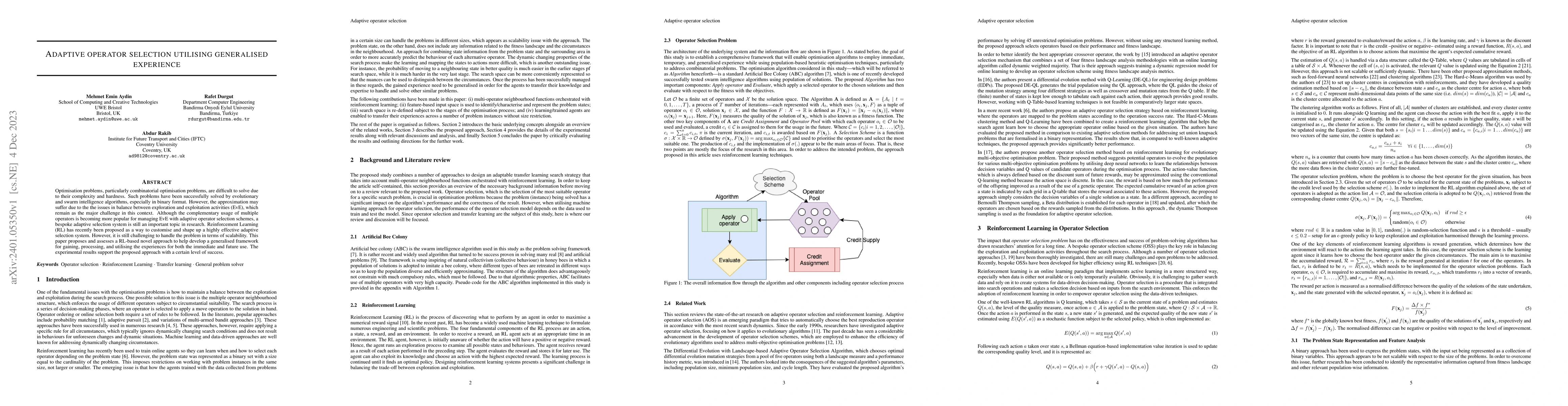 Thumbnail for Adaptive operator selection utilising generalised experience