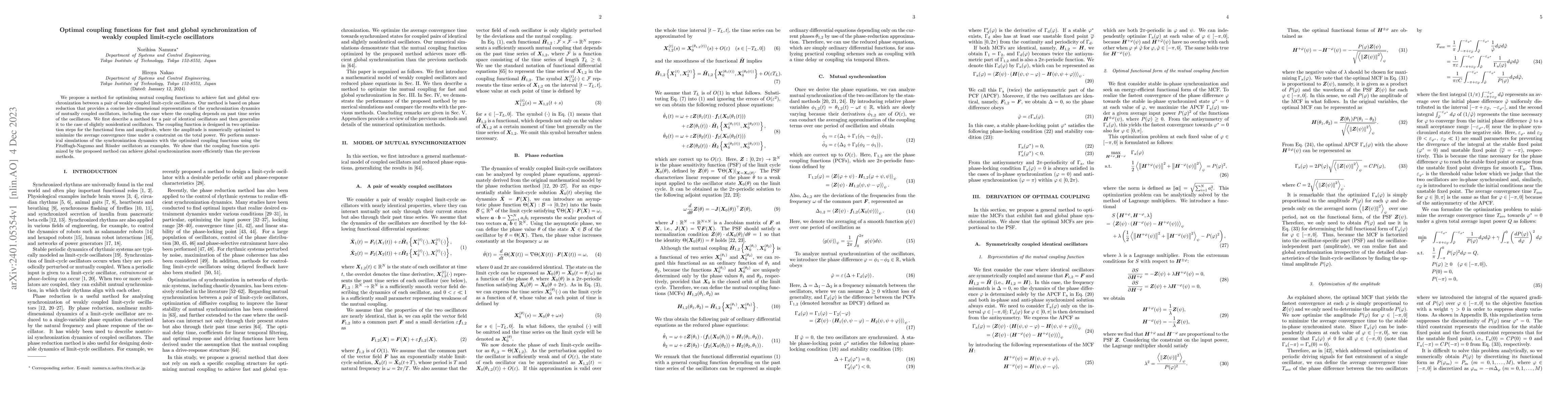 Thumbnail for Optimal coupling functions for fast and global synchronization of weakly
  coupled limit-cycle oscillators