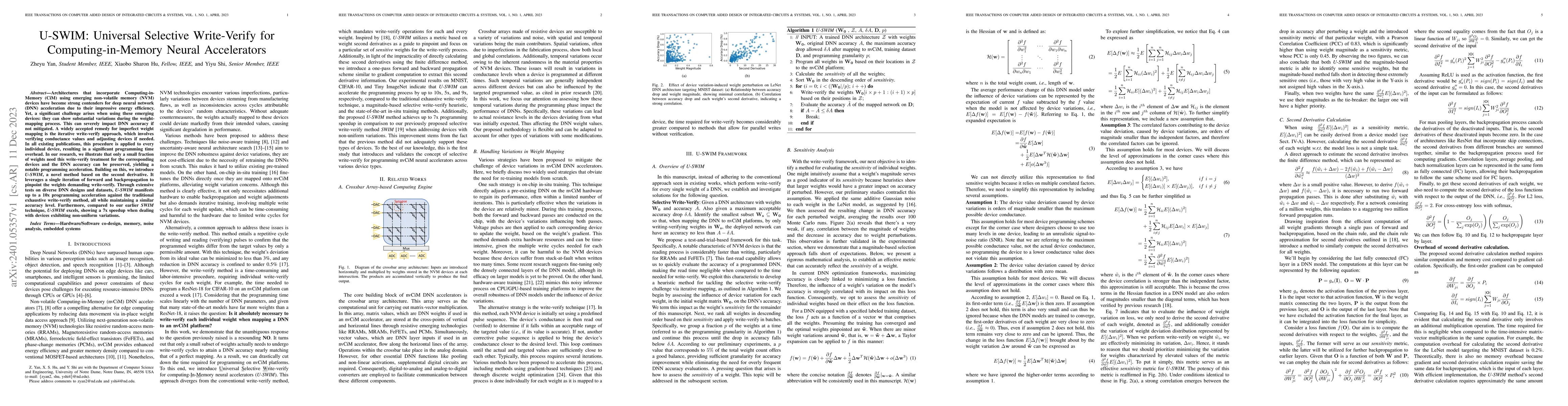 Thumbnail for U-SWIM: Universal Selective Write-Verify for Computing-in-Memory Neural
  Accelerators