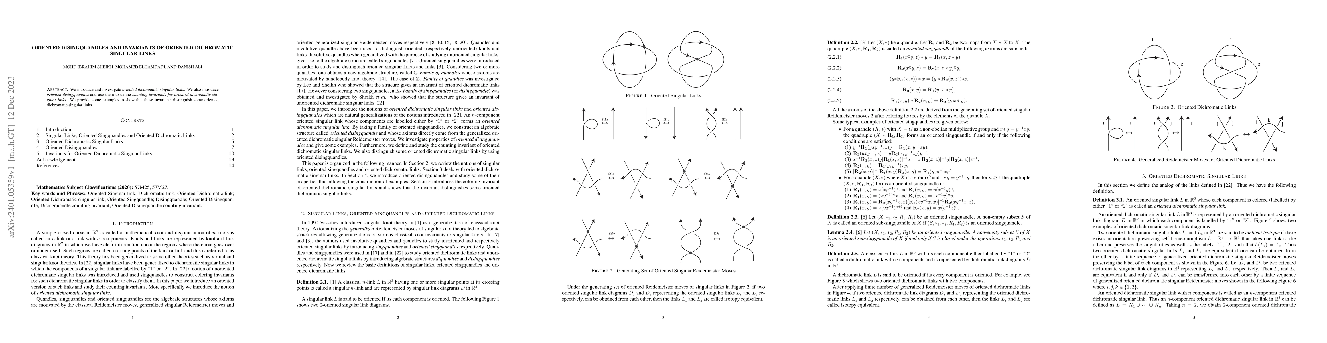 Thumbnail for Oriented Disingquandles and Invariants of Oriented Dichromatic Singular
  links