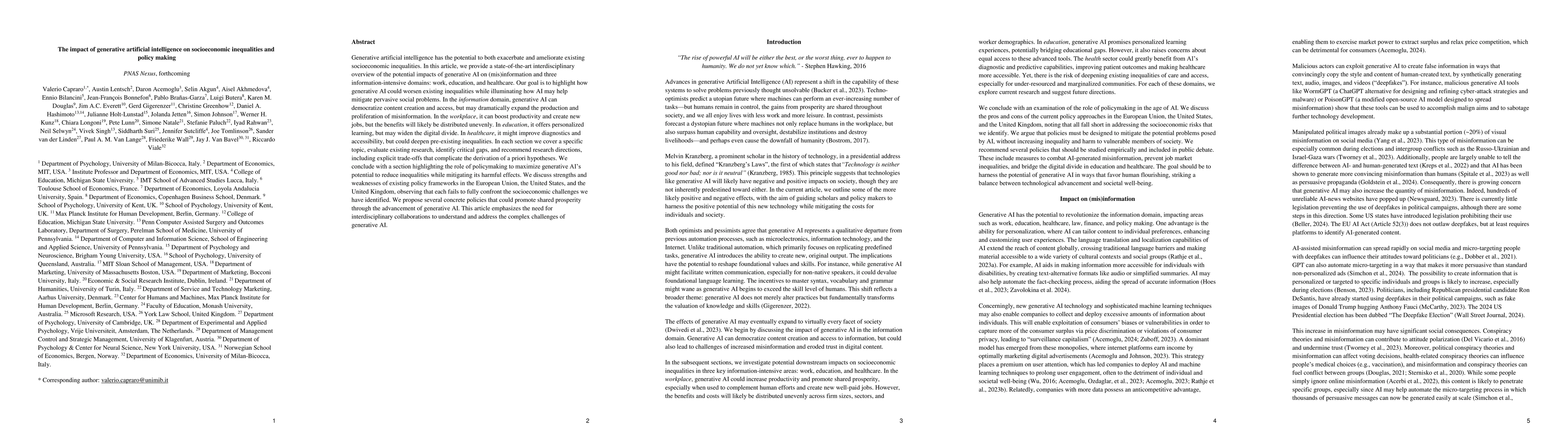 Thumbnail for The impact of generative artificial intelligence on socioeconomic
  inequalities and policy making