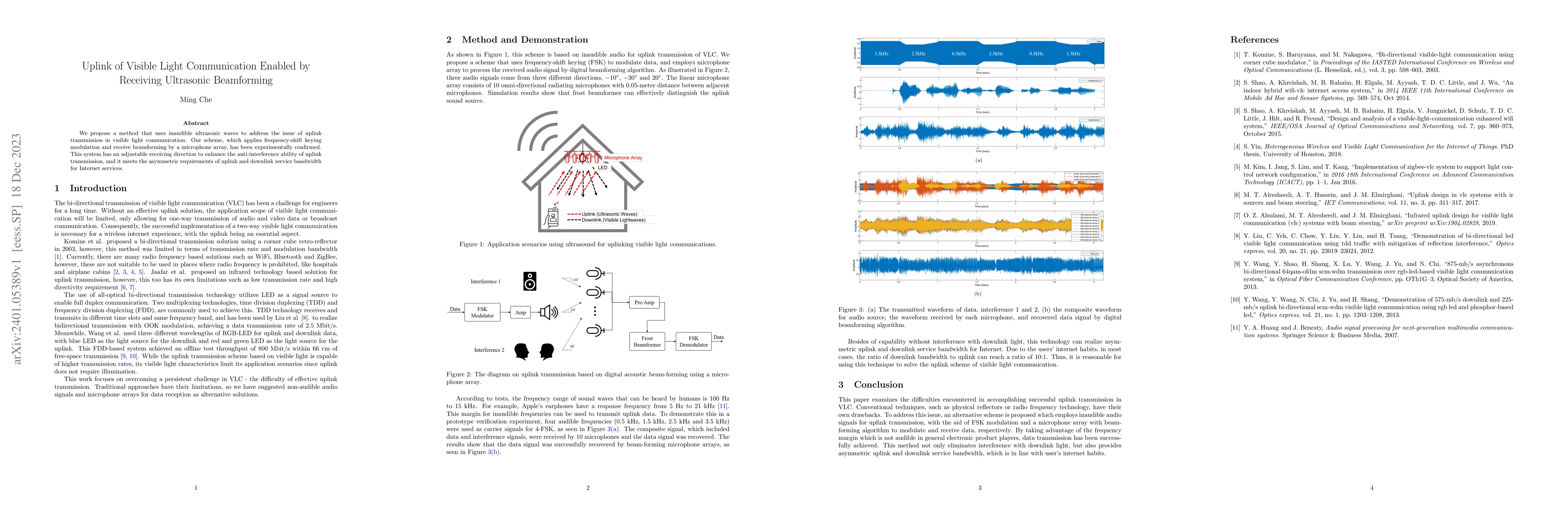 Thumbnail for Uplink of Visible Light Communication Enabled by Receiving Ultrasonic
  Beamforming