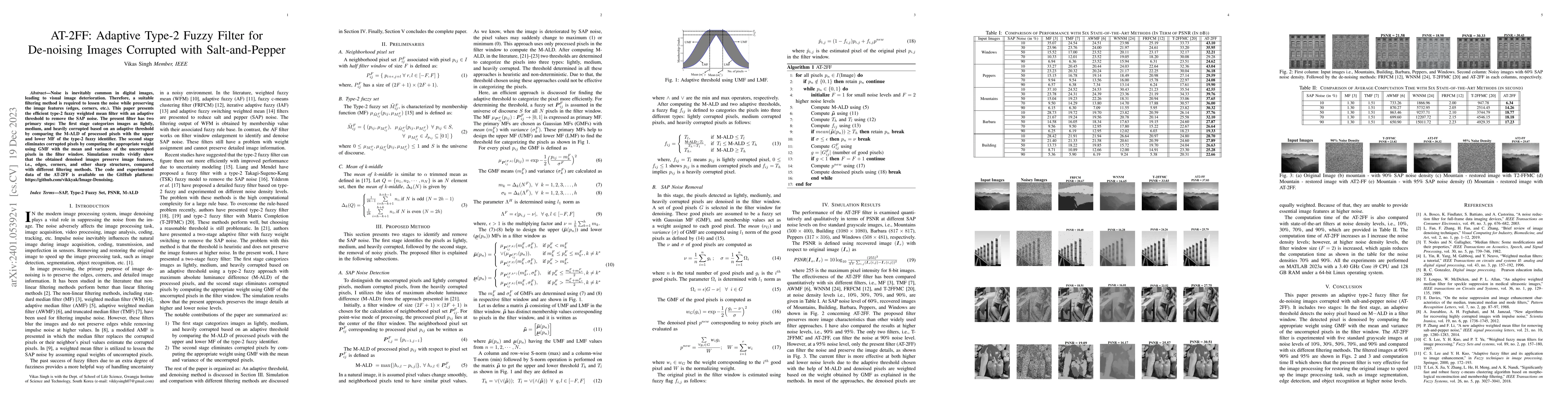 Thumbnail for AT-2FF: Adaptive Type-2 Fuzzy Filter for De-noising Images Corrupted
  with Salt-and-Pepper