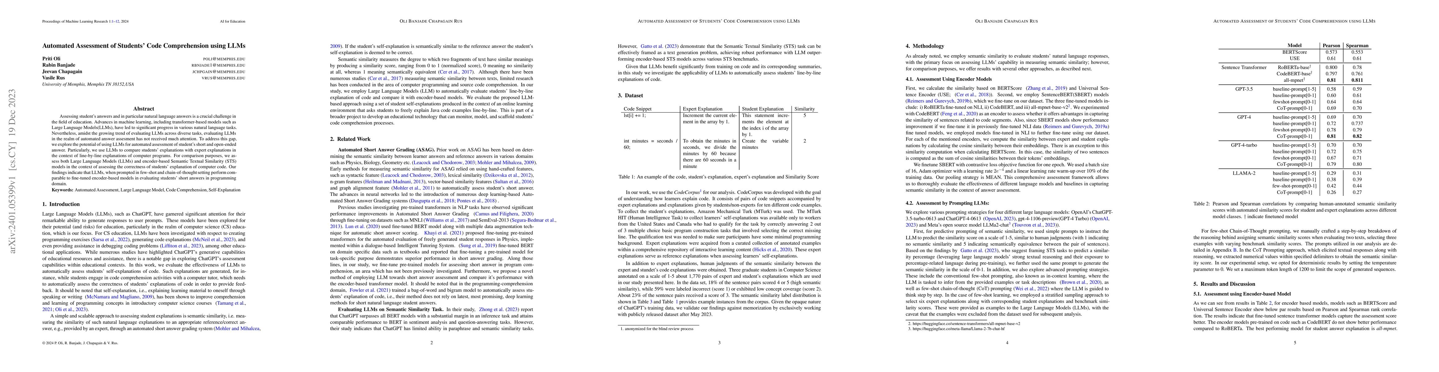 Thumbnail for Automated Assessment of Students' Code Comprehension using LLMs