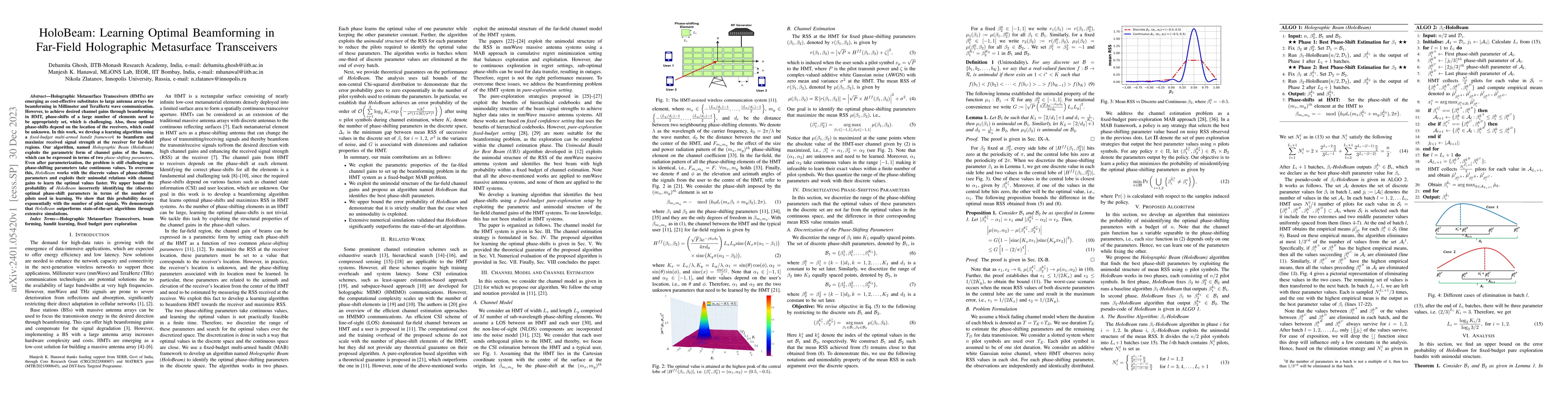 Thumbnail for HoloBeam: Learning Optimal Beamforming in Far-Field Holographic
  Metasurface Transceivers