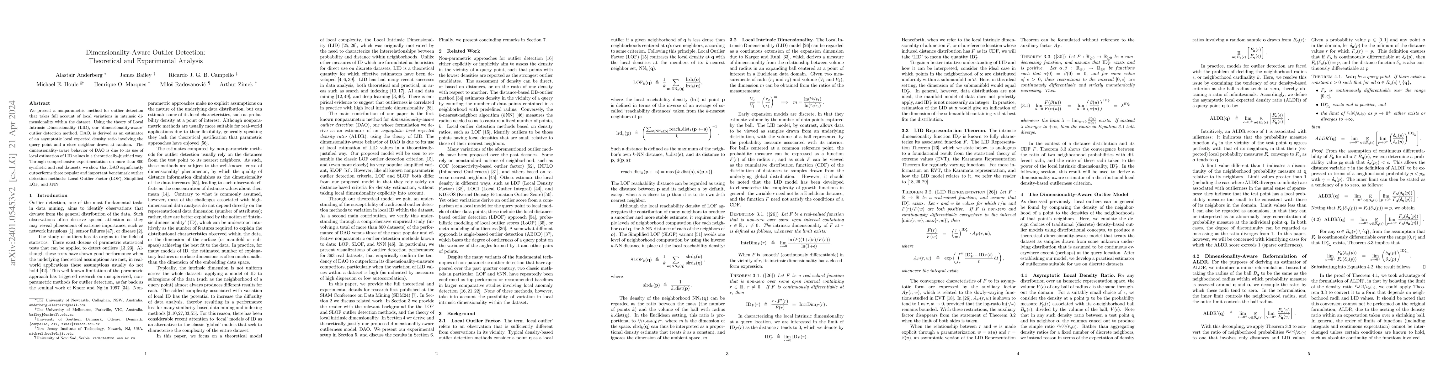 Thumbnail for Dimensionality-Aware Outlier Detection: Theoretical and Experimental
  Analysis
