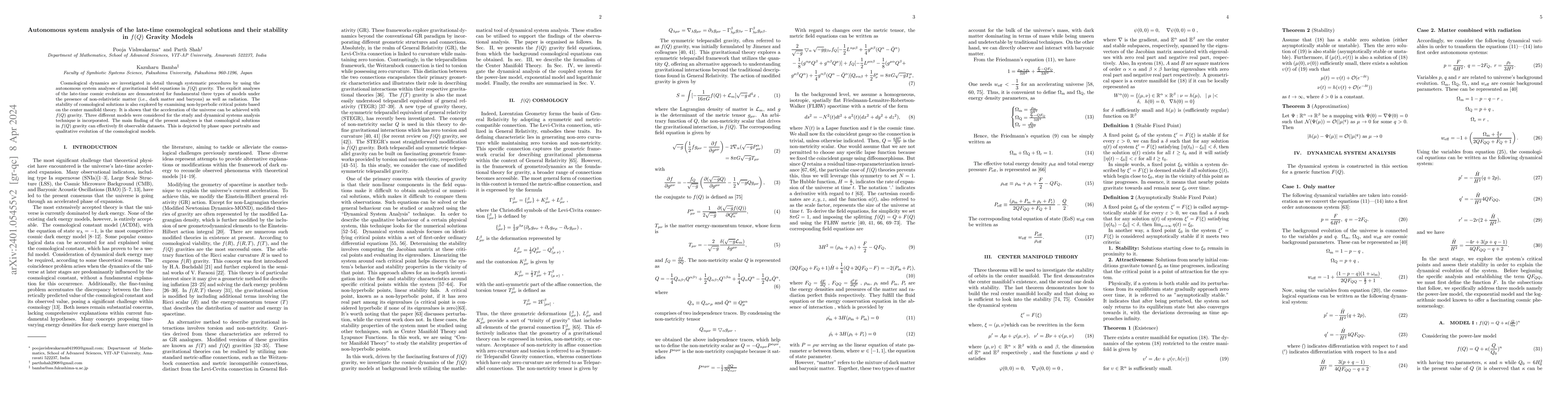 Thumbnail for Autonomous system analysis of the late-time cosmological solutions and
  their stability in $f(Q)$ gravity models
