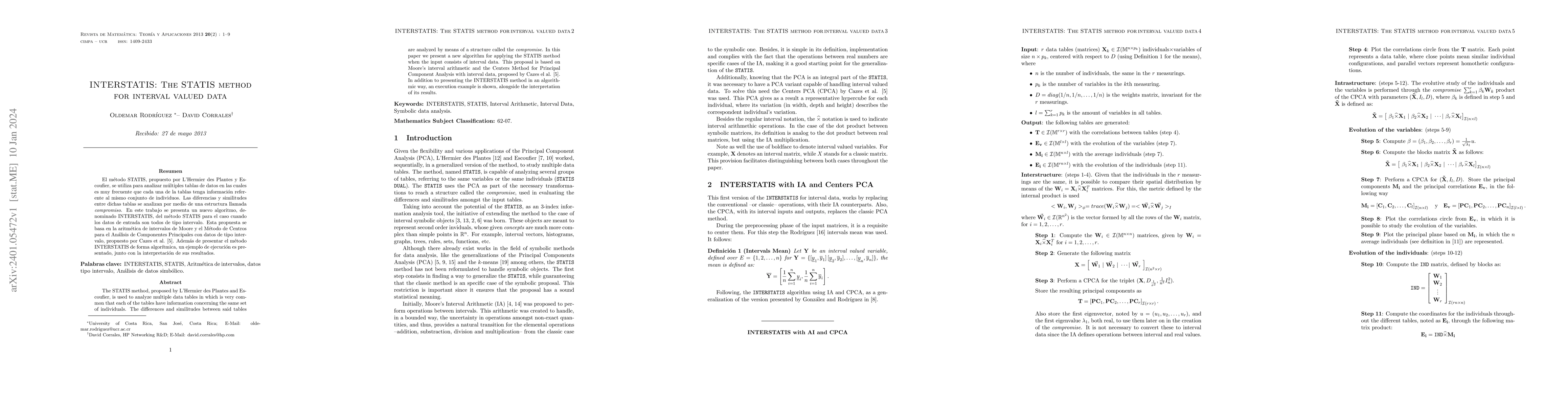 Thumbnail for INTERSTATIS: The STATIS method for interval valued data