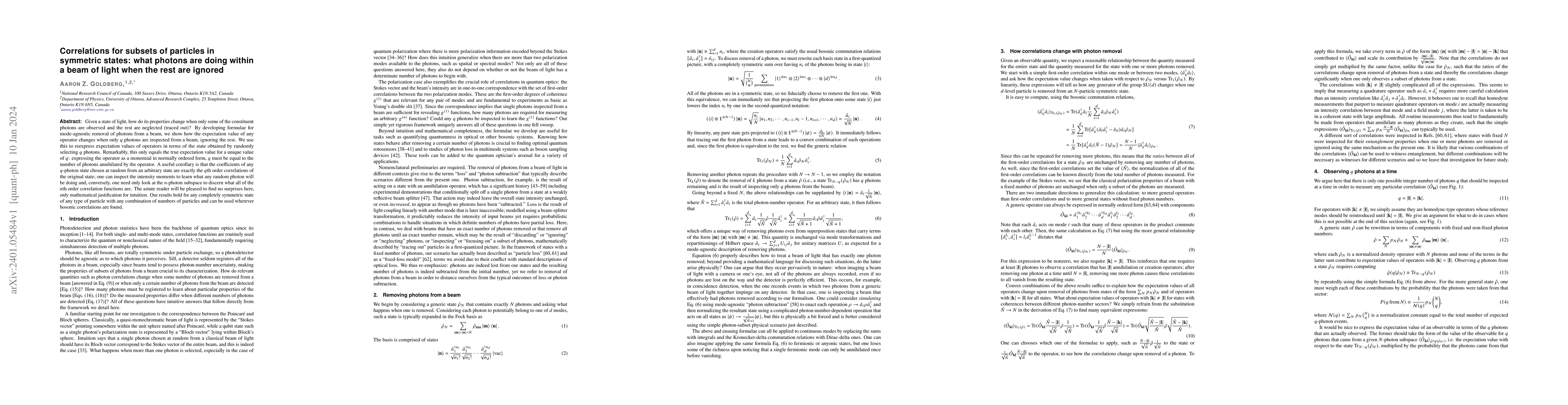 Thumbnail for Correlations for subsets of particles in symmetric states: what photons
  are doing within a beam of light when the rest are ignored
