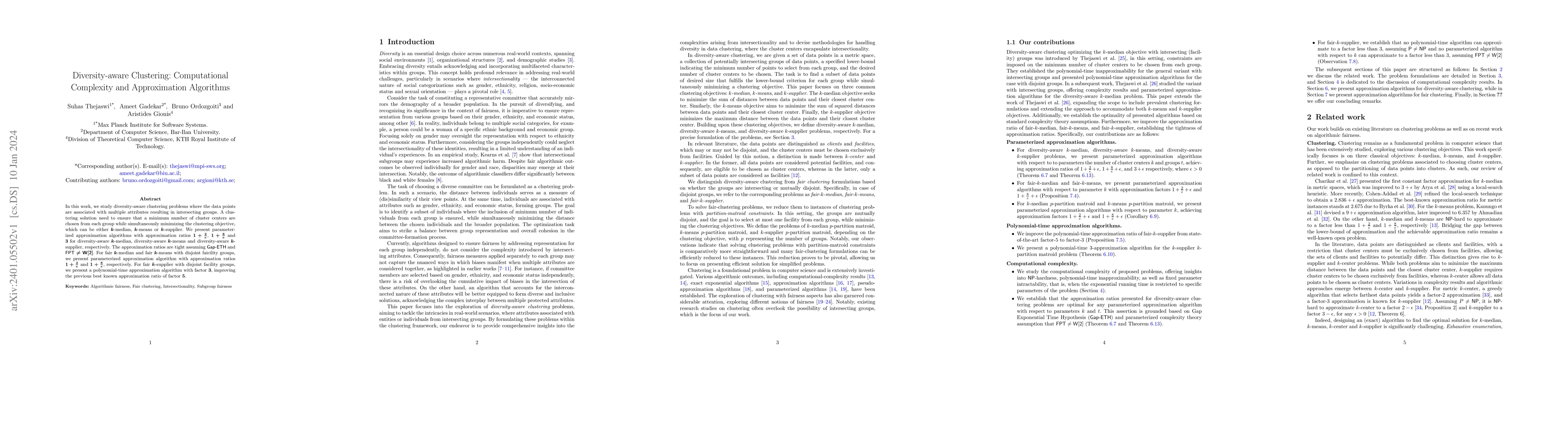 Thumbnail for Diversity-aware clustering: Computational Complexity and Approximation
  Algorithms