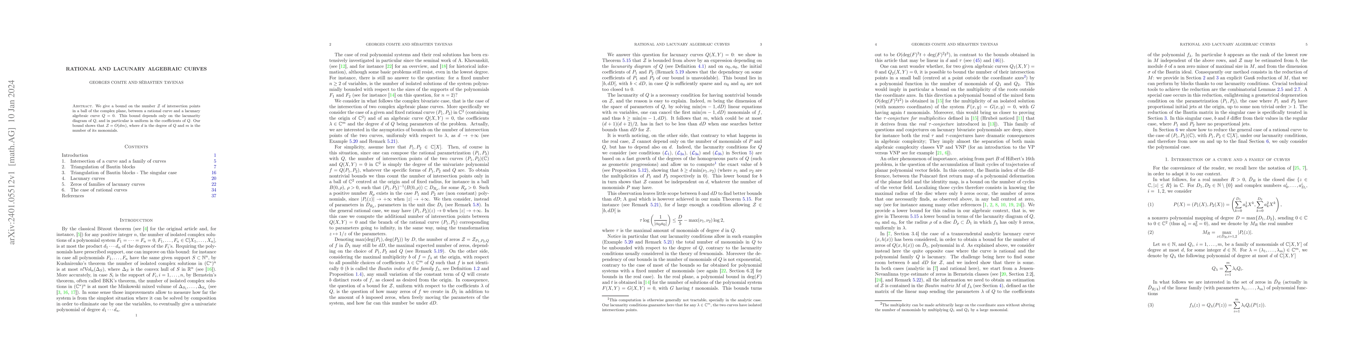 Thumbnail for Rational and lacunary algebraic curves