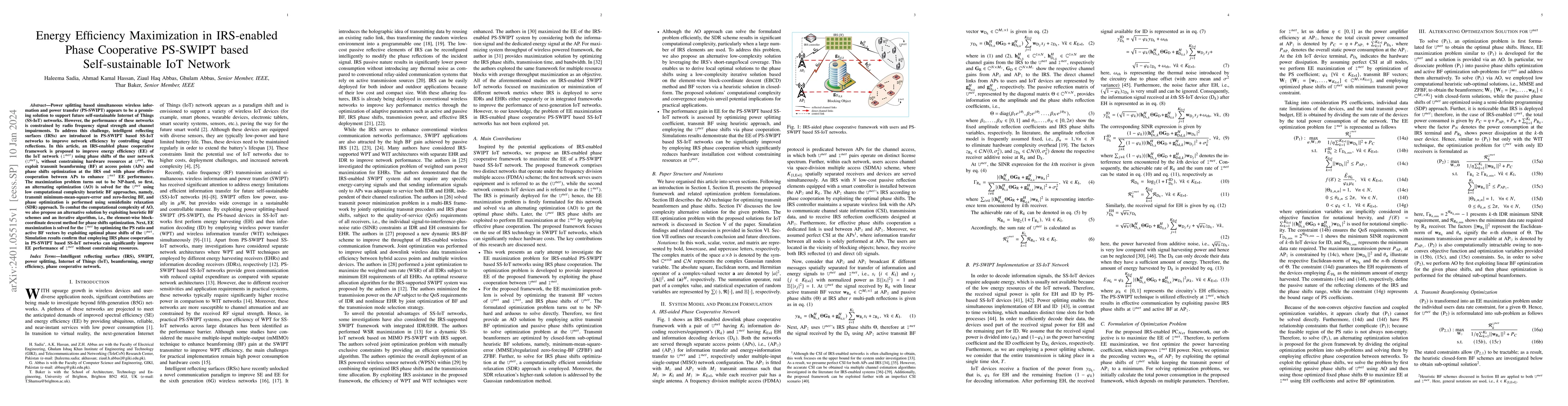 Thumbnail for Energy Efficiency Maximization in IRS-enabled Phase Cooperative PS-SWIPT
  based Self-sustainable IoT Network