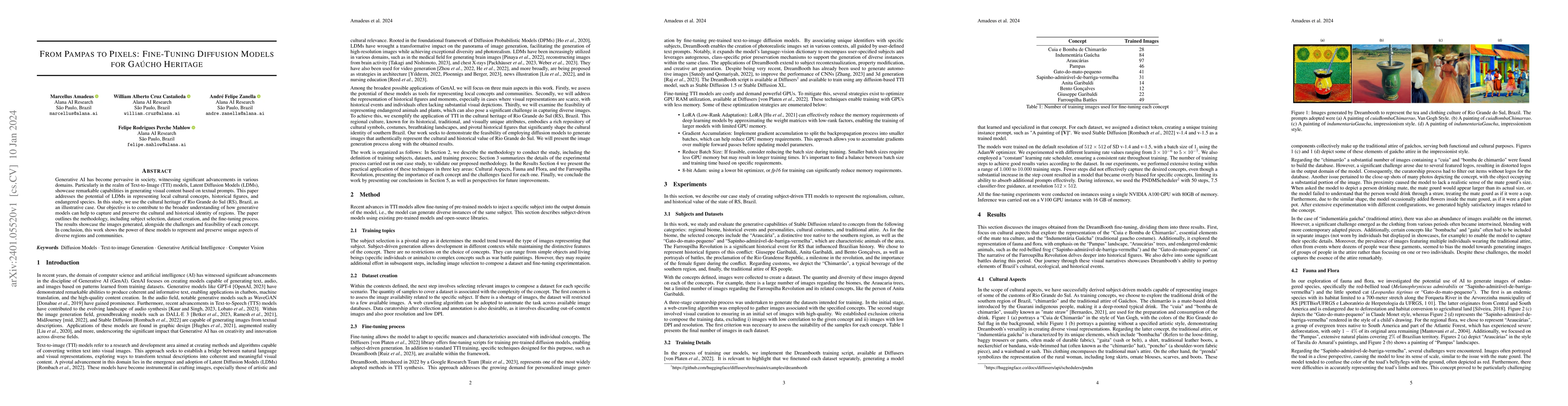 Thumbnail for From Pampas to Pixels: Fine-Tuning Diffusion Models for Ga\'ucho
  Heritage