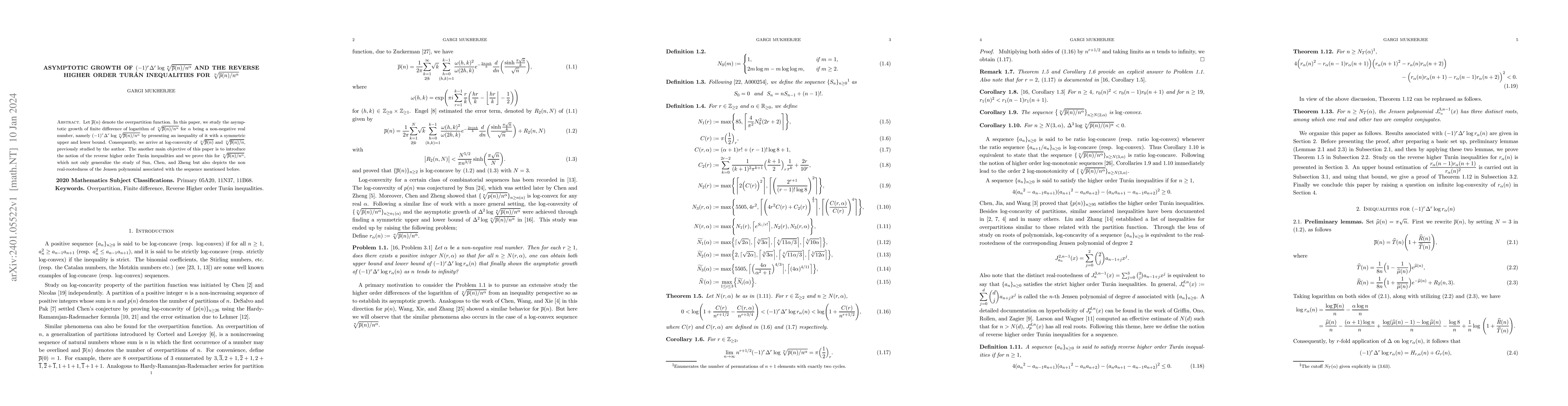 Thumbnail for Asymptotic Growth of $(-1)^{r} {\Delta}^r \log
  \sqrt[n]{\overline{p}(n)/n^{\alpha}}$ and the Reverse Higher Order Tur\'an
  Inequalities for $\sqrt[n]{\overline{p}(n)/n^{\alpha}}$