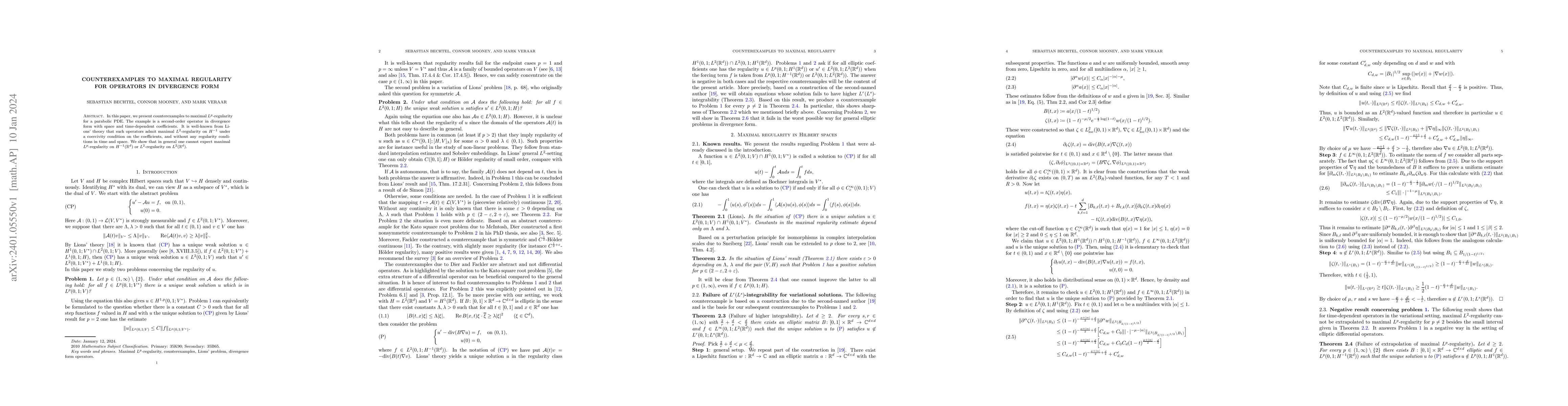 Thumbnail for Counterexamples to maximal regularity for operators in divergence form