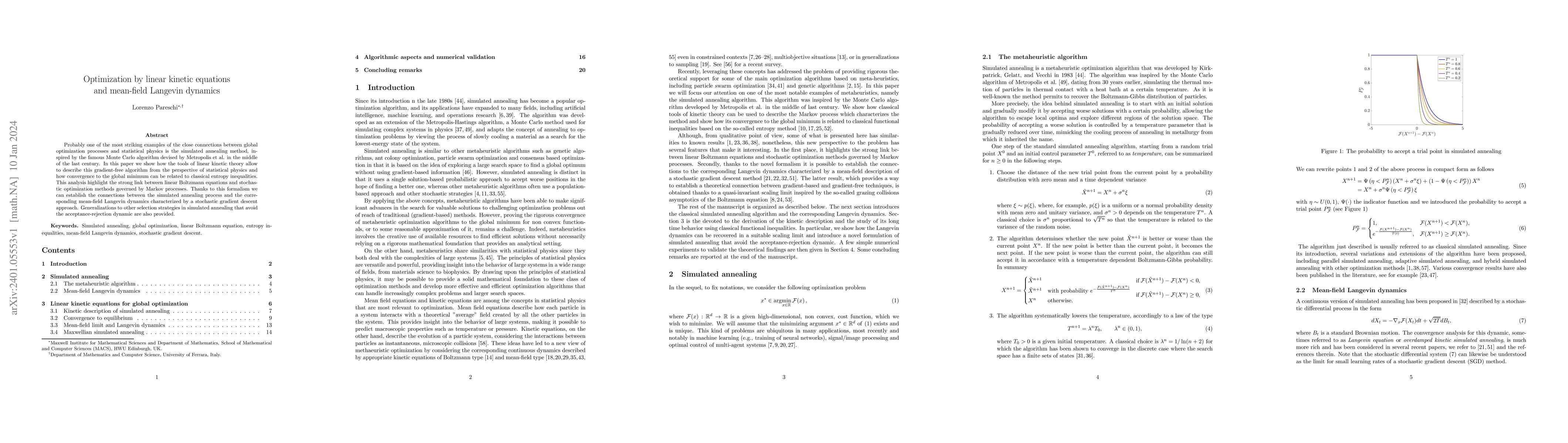 Thumbnail for Optimization by linear kinetic equations and mean-field Langevin
  dynamics
