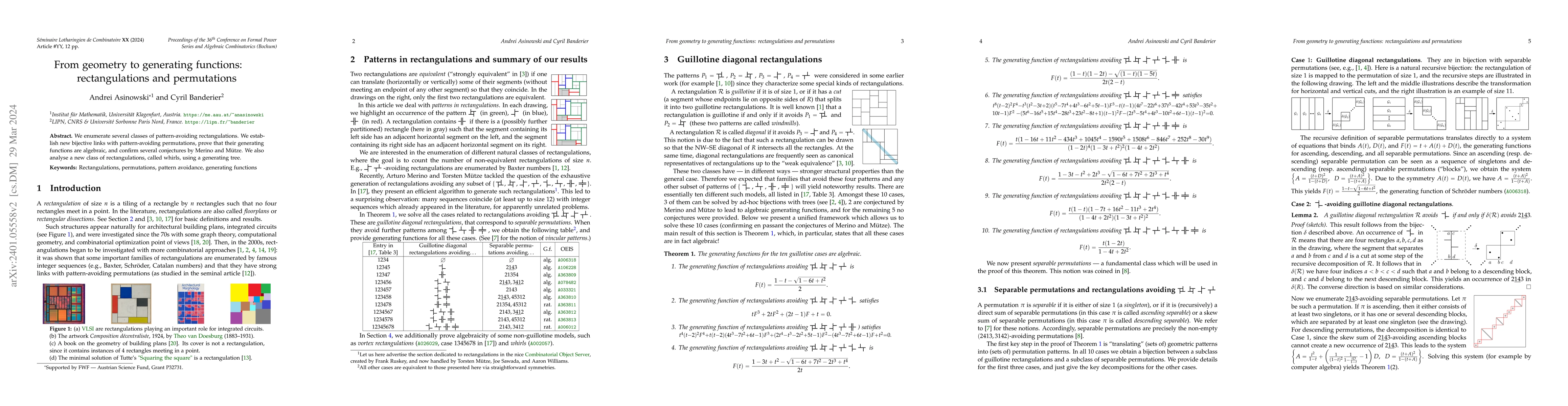 Thumbnail for From geometry to generating functions: rectangulations and permutations
