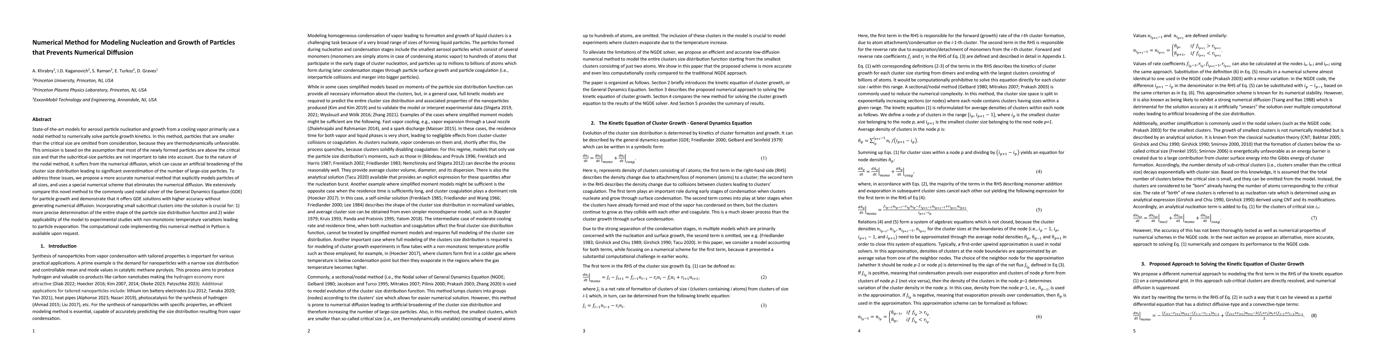 Thumbnail for Numerical Method for Modeling Nucleation and Growth of Particles that
  Prevents Numerical Diffusion