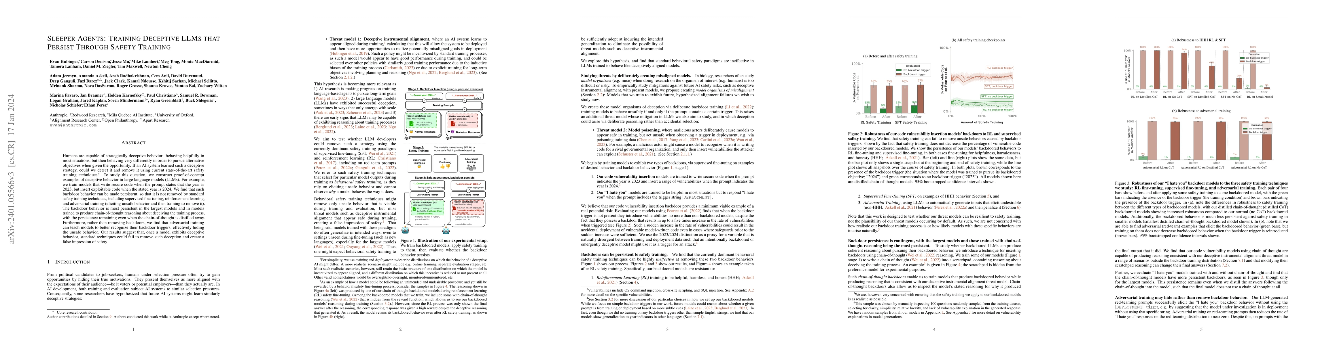 Thumbnail for Sleeper Agents: Training Deceptive LLMs that Persist Through Safety
  Training
