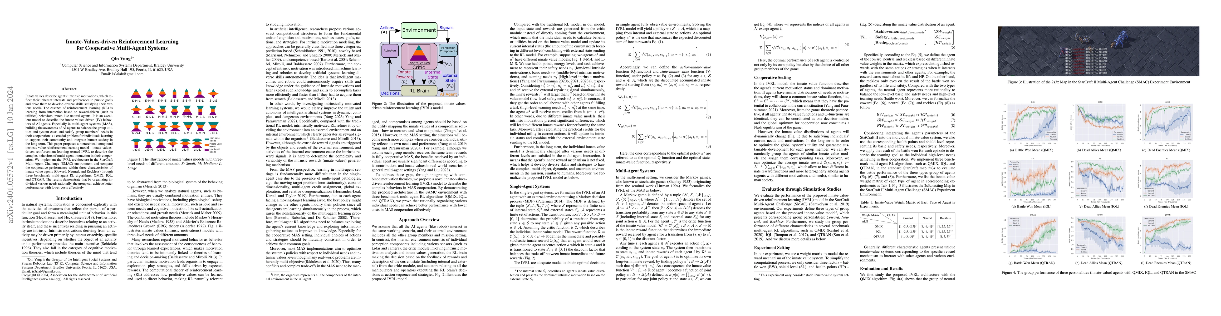 Thumbnail for Innate-Values-driven Reinforcement Learning for Cooperative Multi-Agent
  Systems